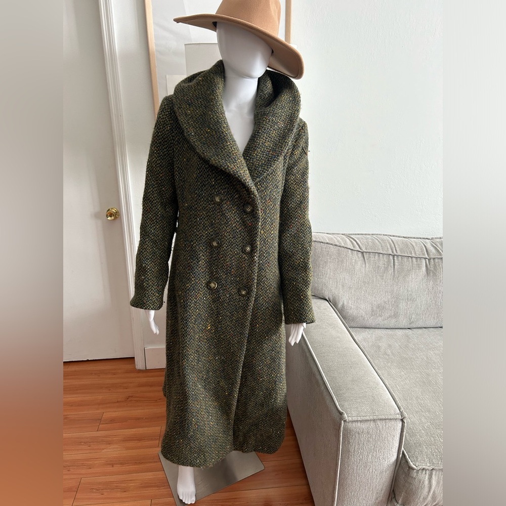 Sold‼️Searle Vintage Irish Wool Herringbone Shawl Collar Green  Long Coat 12 - Picture 5 of 17